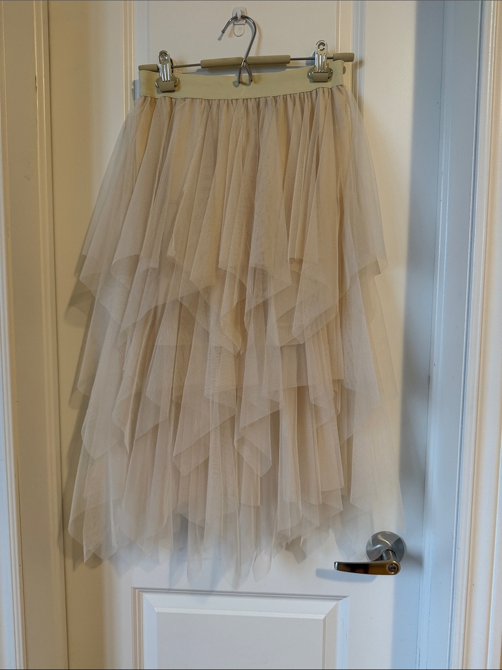 Layered Tulle A-Line Skirt in Light Beige